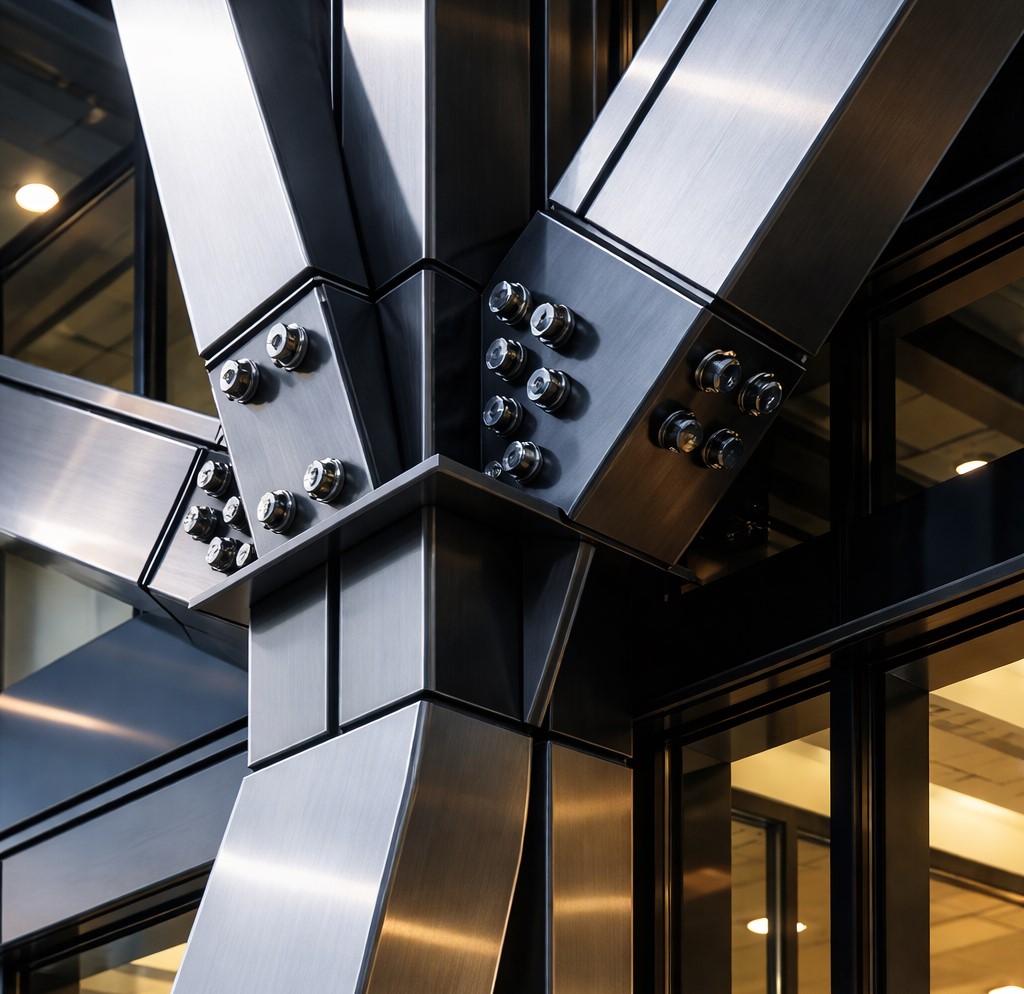 Exposed structural steel beams and decorative metal elements by Platform Manufacturing Group